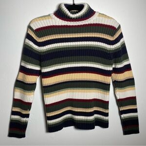 Vintage Y2K Christopher Banks Multicolor Stripe Turtleneck Sweater Cotton Chunky